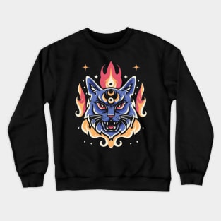 Flaming Cat Tattoo - Fierce Fire Kitty Crewneck Sweatshirt